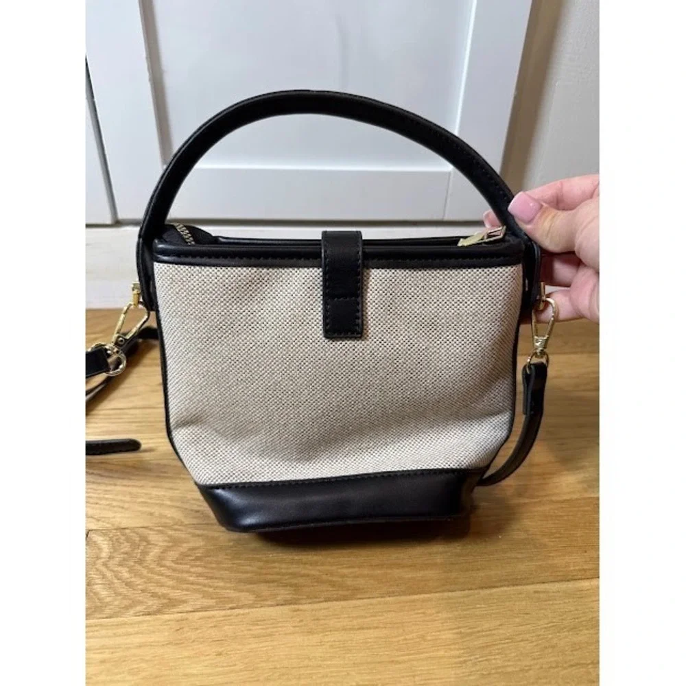 Small Crossbody Bucket Bag Old Money PU Leather Shoulder bag Preppy Cream Black